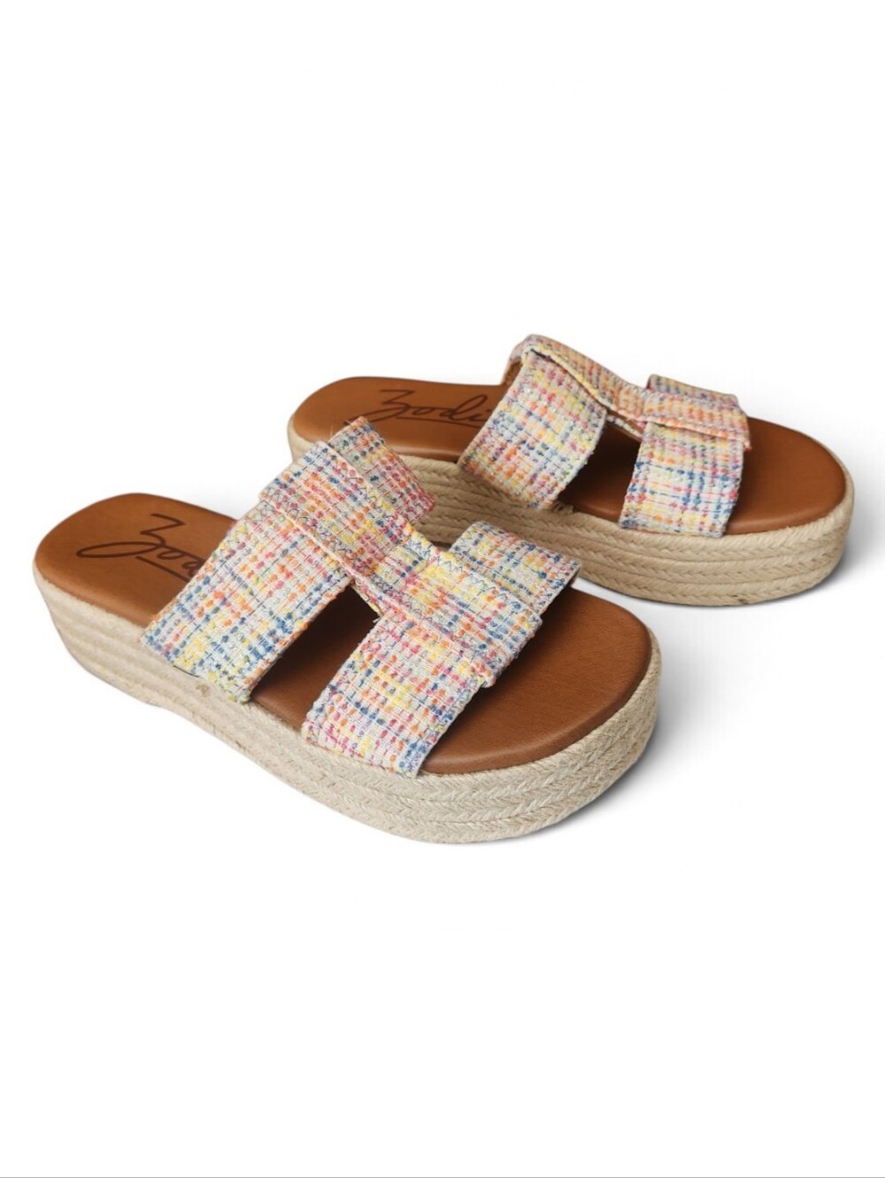 Zodiac Izzy Slide With Woven Tweed Straps Espradrille Plaform Wedge Size 9